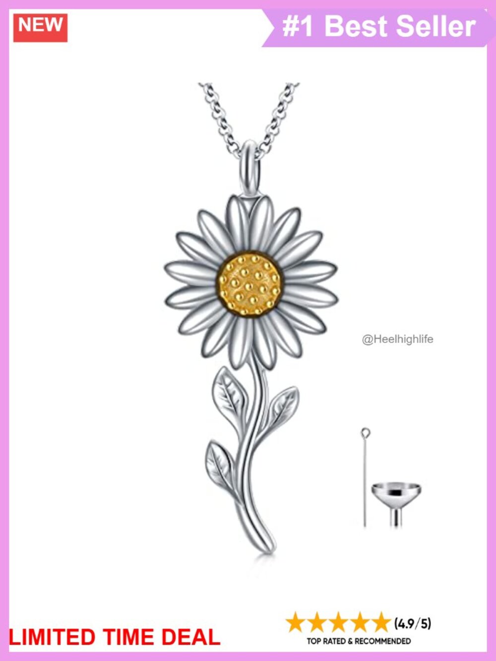 925 Sterling Silver Sunflower Urn Necklace Cremation Memorial Jewelry for Women